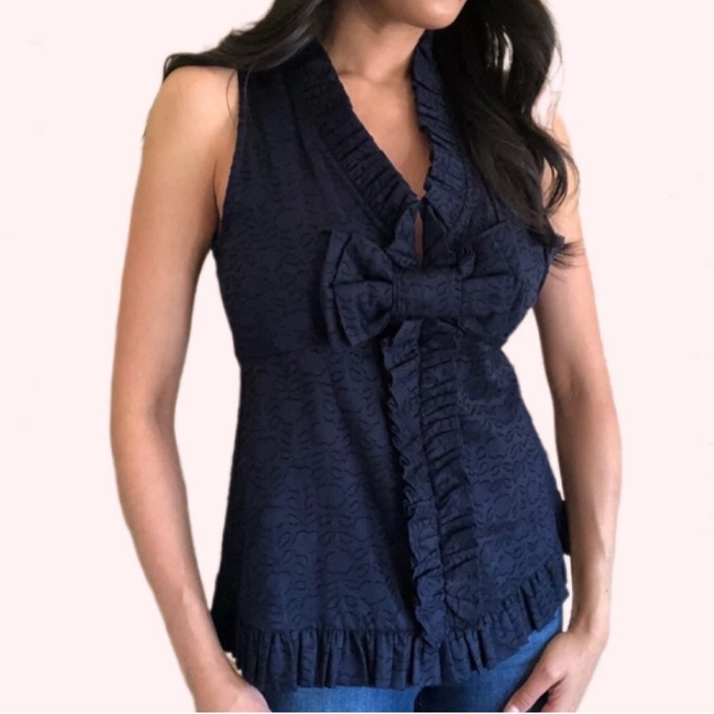 Marc Jacobs navy top size 4 jacquard cotton fitted realtor office business